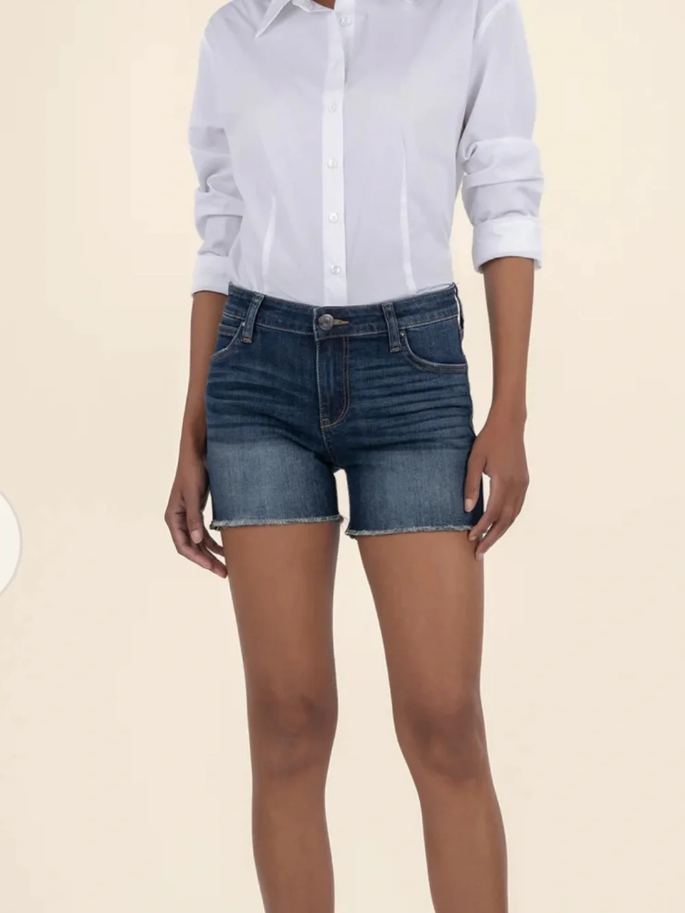Kut from the Kloth Mid-Rise Dark Blue Gidget Fray Denim Shorts